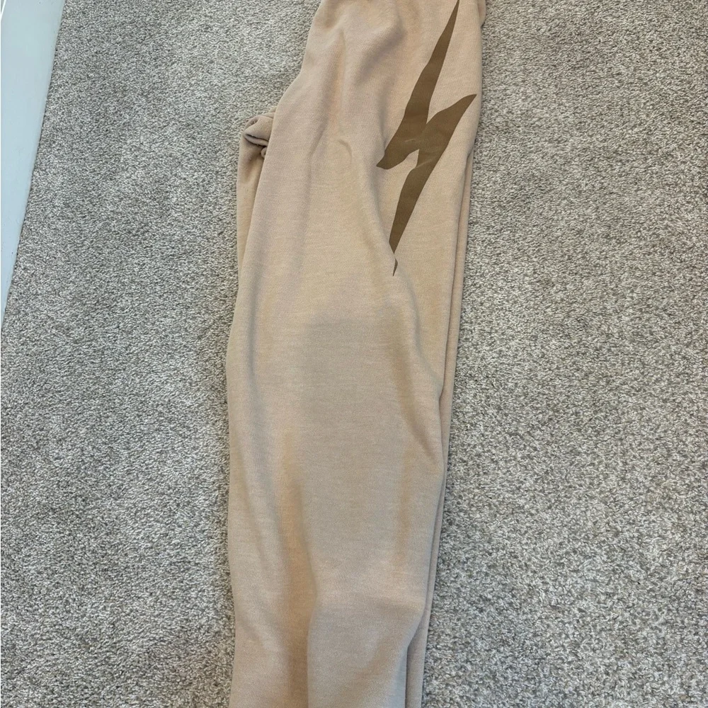 Aviator Nation Beige Crewneck with Lightning Bolt and Matching SweatPants - Picture 7 of 8